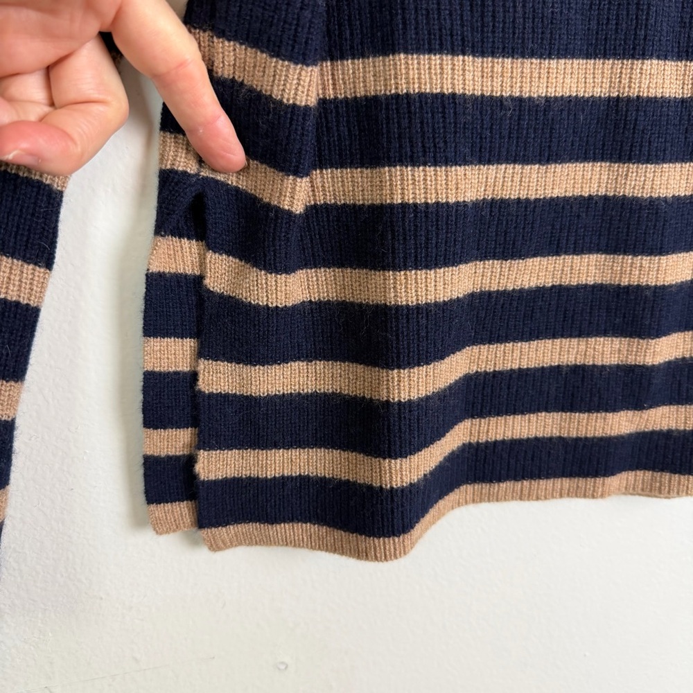 Rails Harris Wool Cashmere Polo Sweater in Camel Navy Stripe Size L - Picture 9 of 15